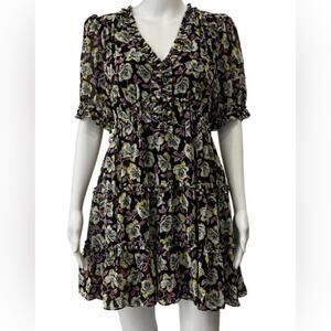cinq a sept Black Floral Ruffle Tiered Mini Dress